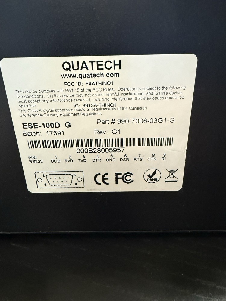 SERIAL DEVICE SERVER, 8-PORT RS-232, QUATECH (USED) ESE-100D G, Tested