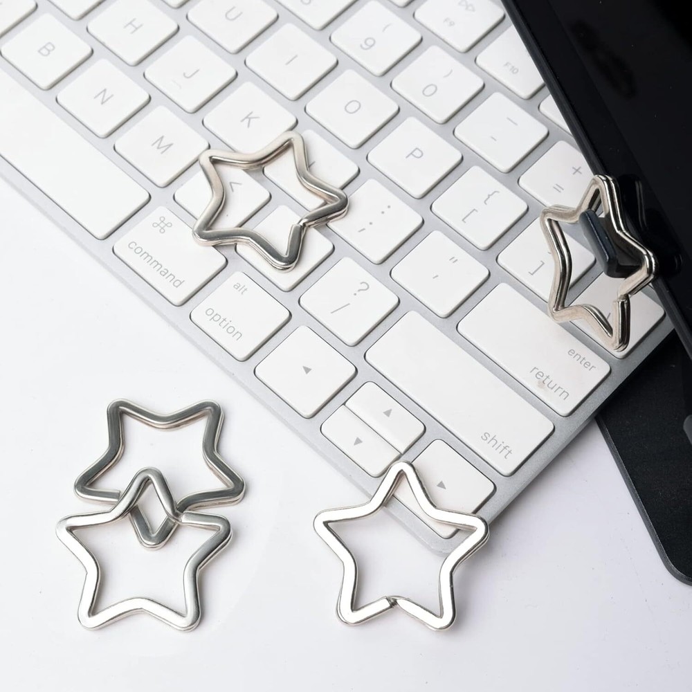 Creative Key Ring Keychain Silver Metal Flat Split Star Shape 12pcs