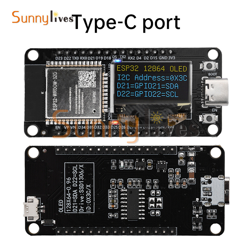 0.96" ESP32 ESP-WROOM-32D WIFI Bluetooth Development Board OLED CH340C Module