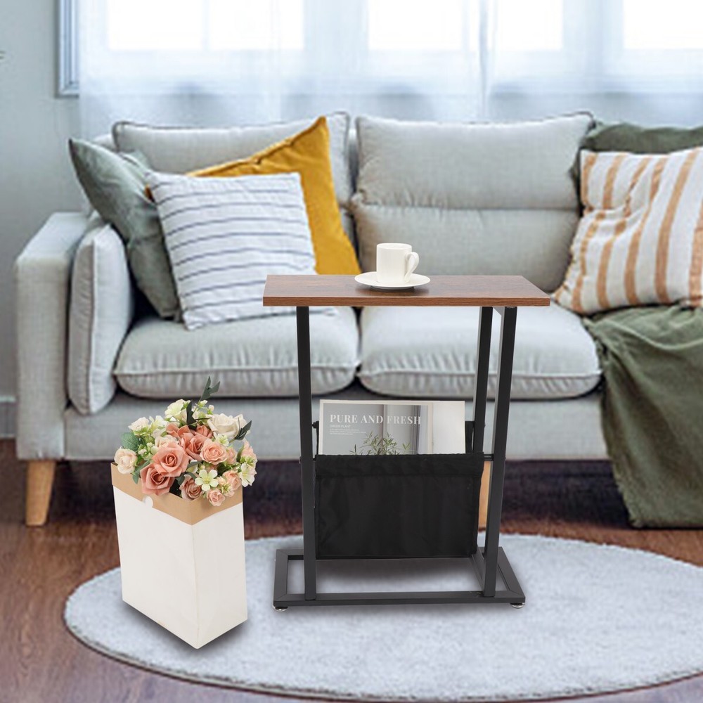 Side Table w/Magazine Holder Narrow End Table Accent Table for Small Space Brown