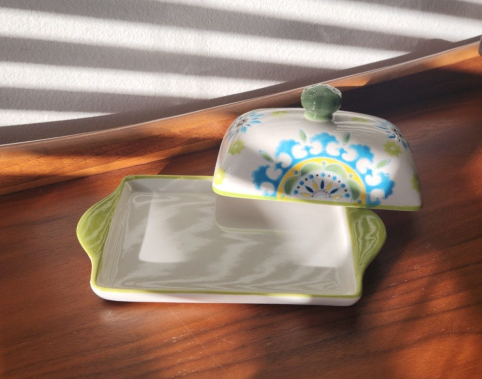 Ceramic Butter dish with Lid Hand Painted