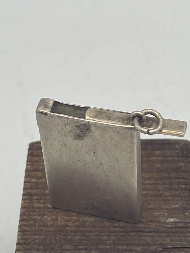 RARE ANTIQUE FLAT TOP SOLID SILVER VESTA CASE SLIDING DOOR PENDENT