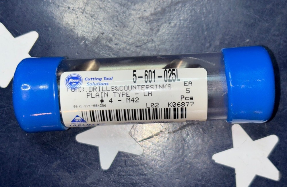 Five TMX Drill & Countersink Plain Type LH #4 - M42 5-601-025L Cobalt Double End