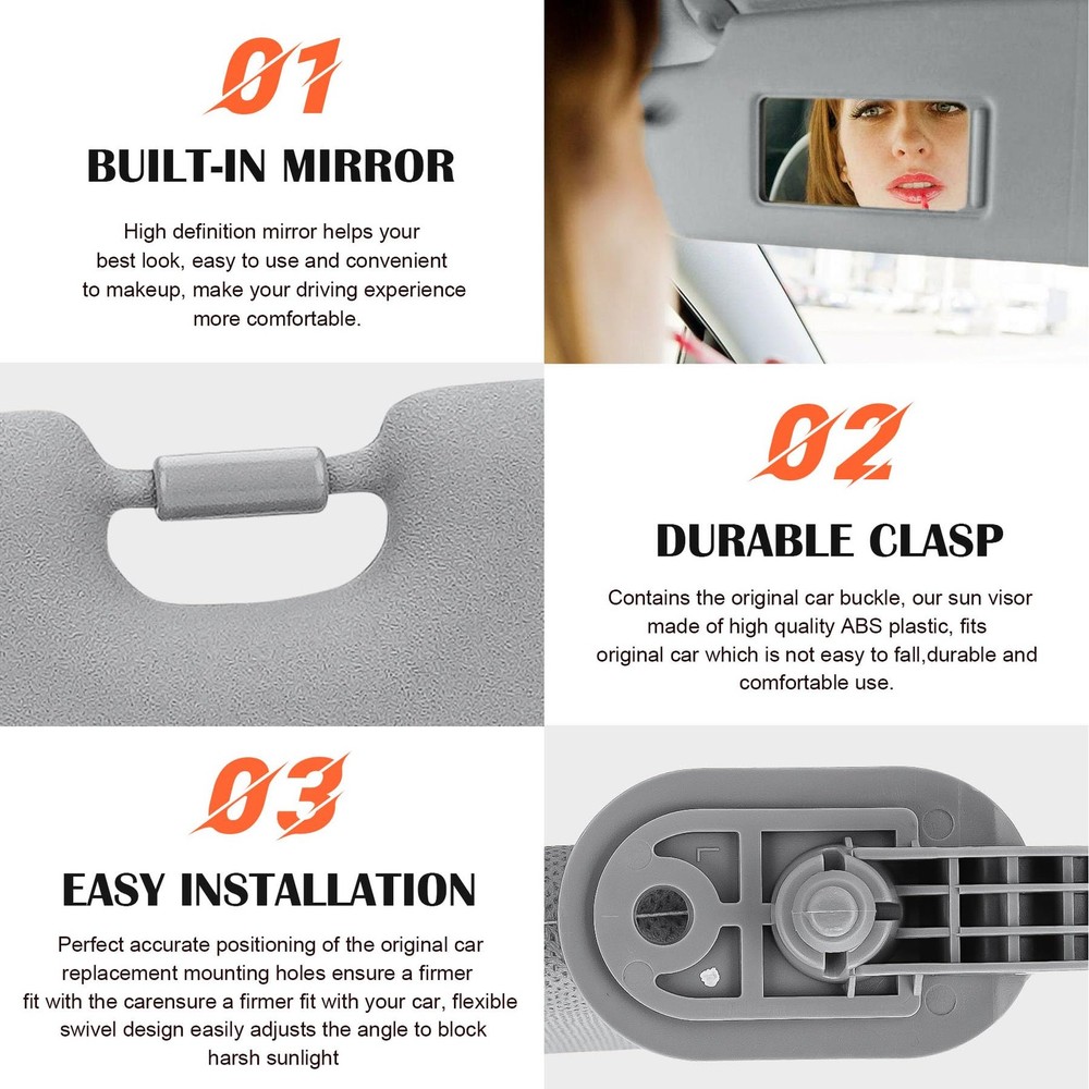 Gray Driver Left Side Sun Visor Replacement Compatible Side, Grey