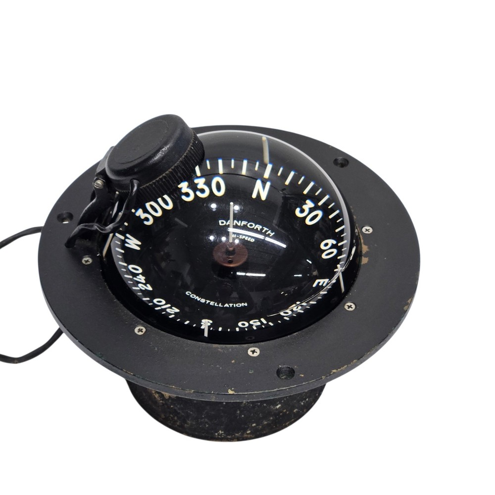Vtg Danforth Constellation Dash Mount Compass 5" Card Red LED Light High Speed