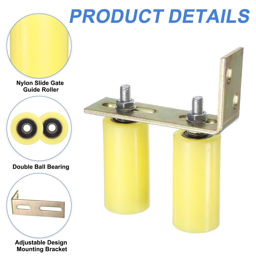 2Set Slide Gate Guide Roller, 4" Nylon Gate Support Rollers with Bracket, Yellow