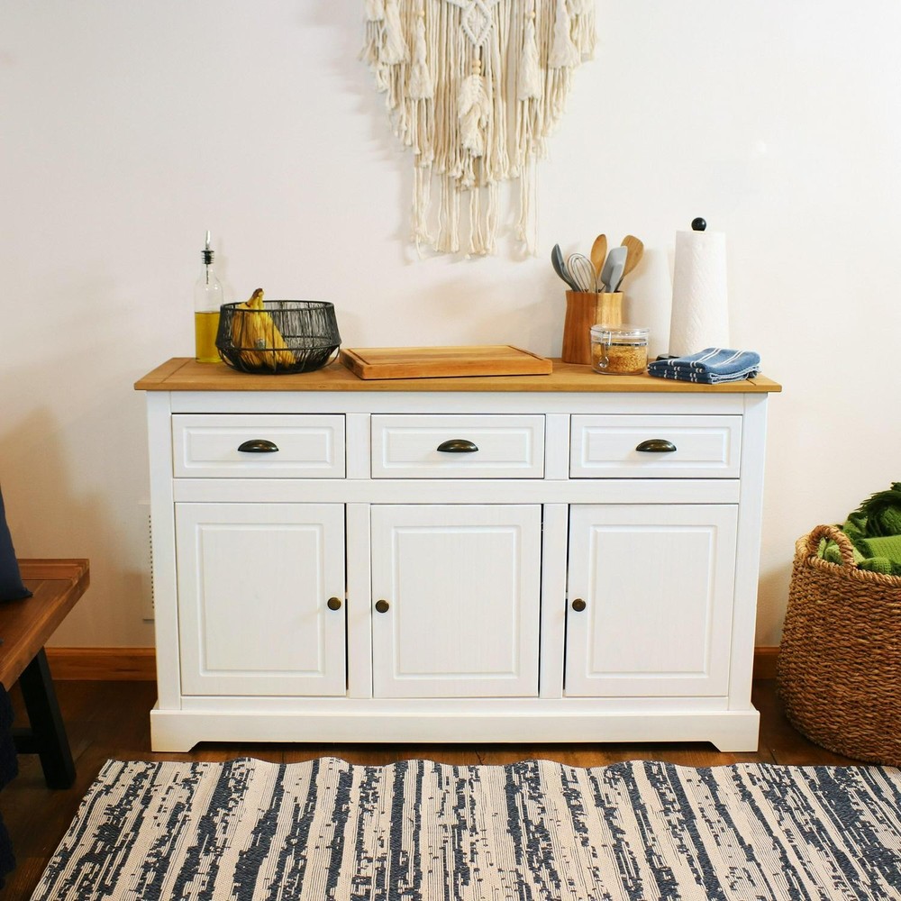 Solid Pine Sideboard With 3 Drawers And 3 Doors - 32 In