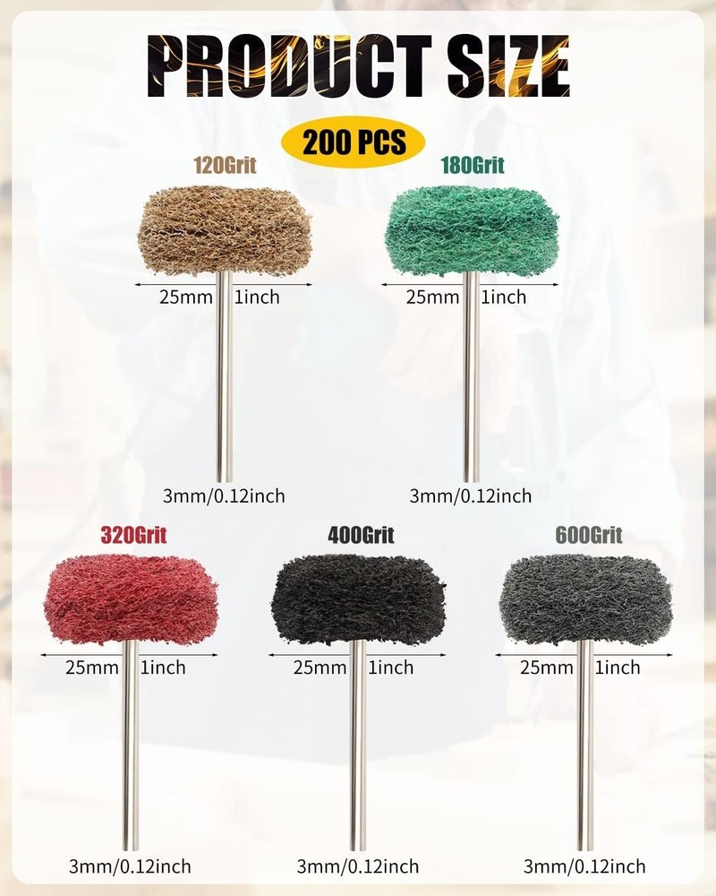 1" Abrasive Buffing Wheels - 200 Pcs Set with 5 Grit Options for Precision