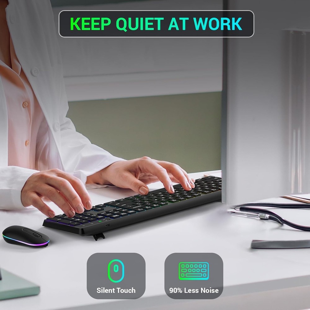 Multimedia Ergonomic Keyboard & Colorful Mouse Set with 3-DPI Adjustability
