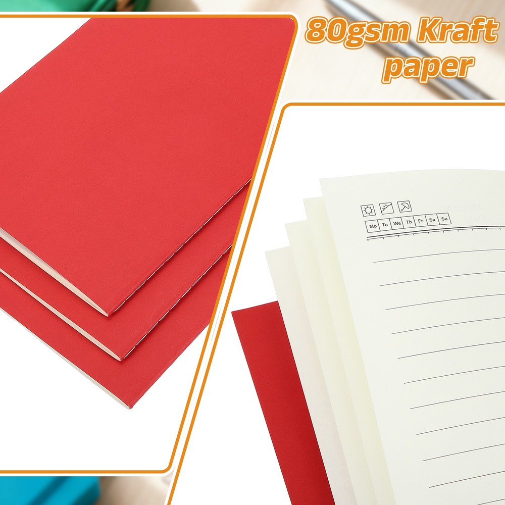 3 Pack A5 Notebook, A5 Journal Mini Notebook Pocket Kraft,Red