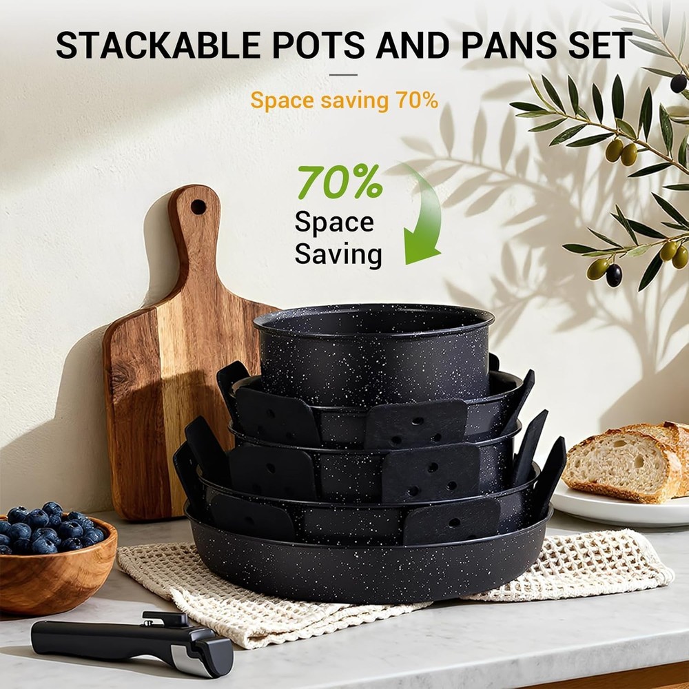 21 Pcs Pots & Pans Set Non Stick Ceramic Kitchen Cookware Set W/ Detachable