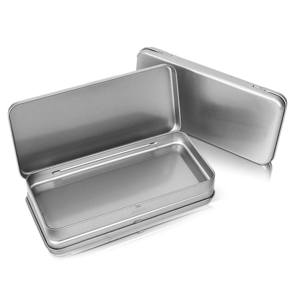 HORNET 3 Pack Metal Tin Box with Lid, Rectangular Tins With Silver
