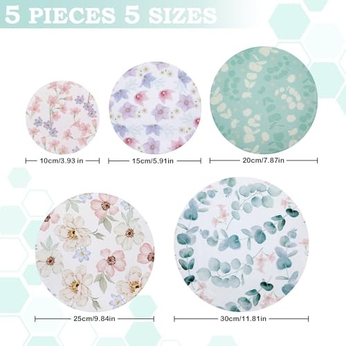 5-Size Reusable Beeswax Bowl Covers for Bread Proofing, Eucalyptus Leaves