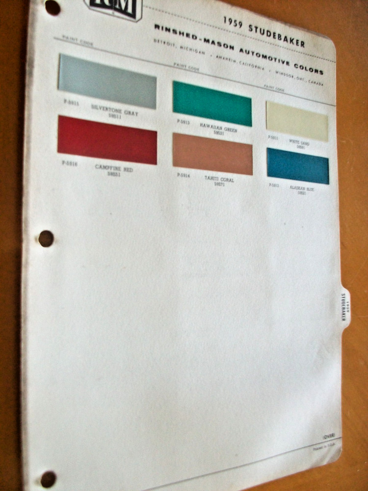 1959 Studebaker auto car RInshed Mason RM paint chips