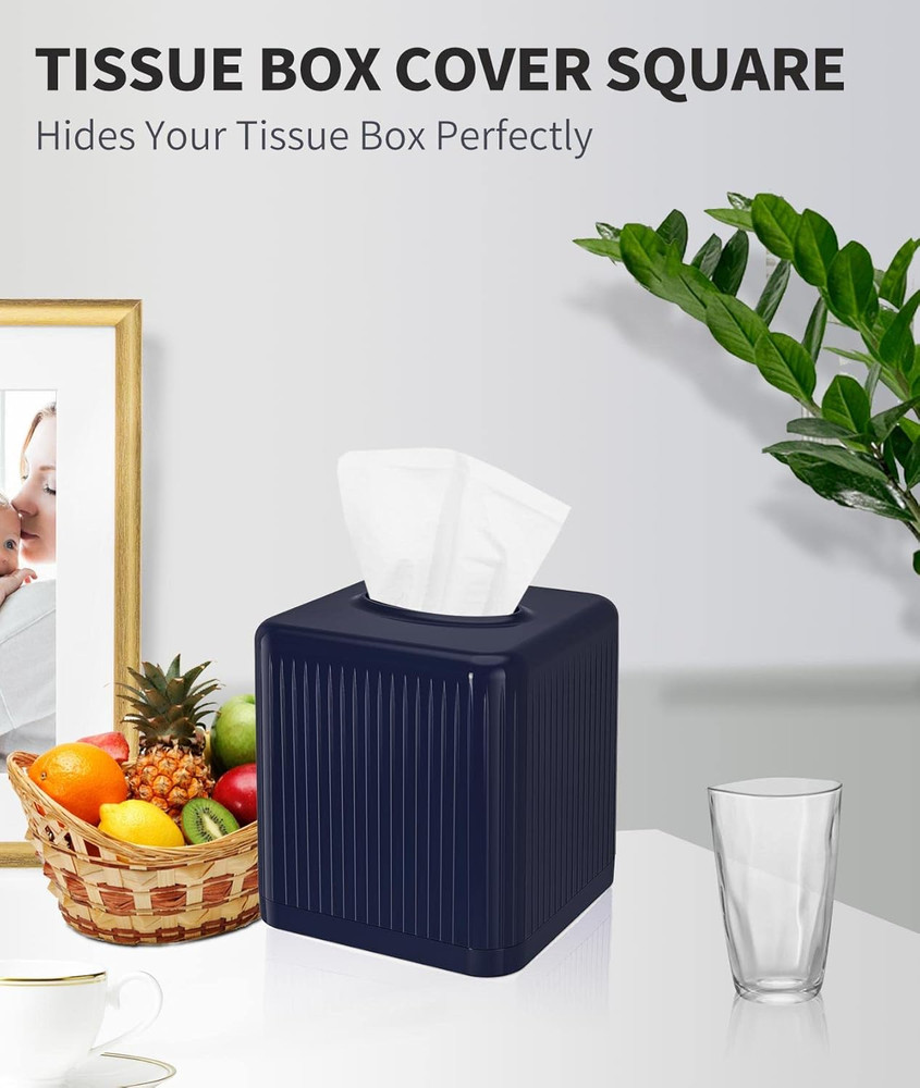 Tissue Box Cover with Base, Square Plastic Tissue Box Holder Decorative Tissue B