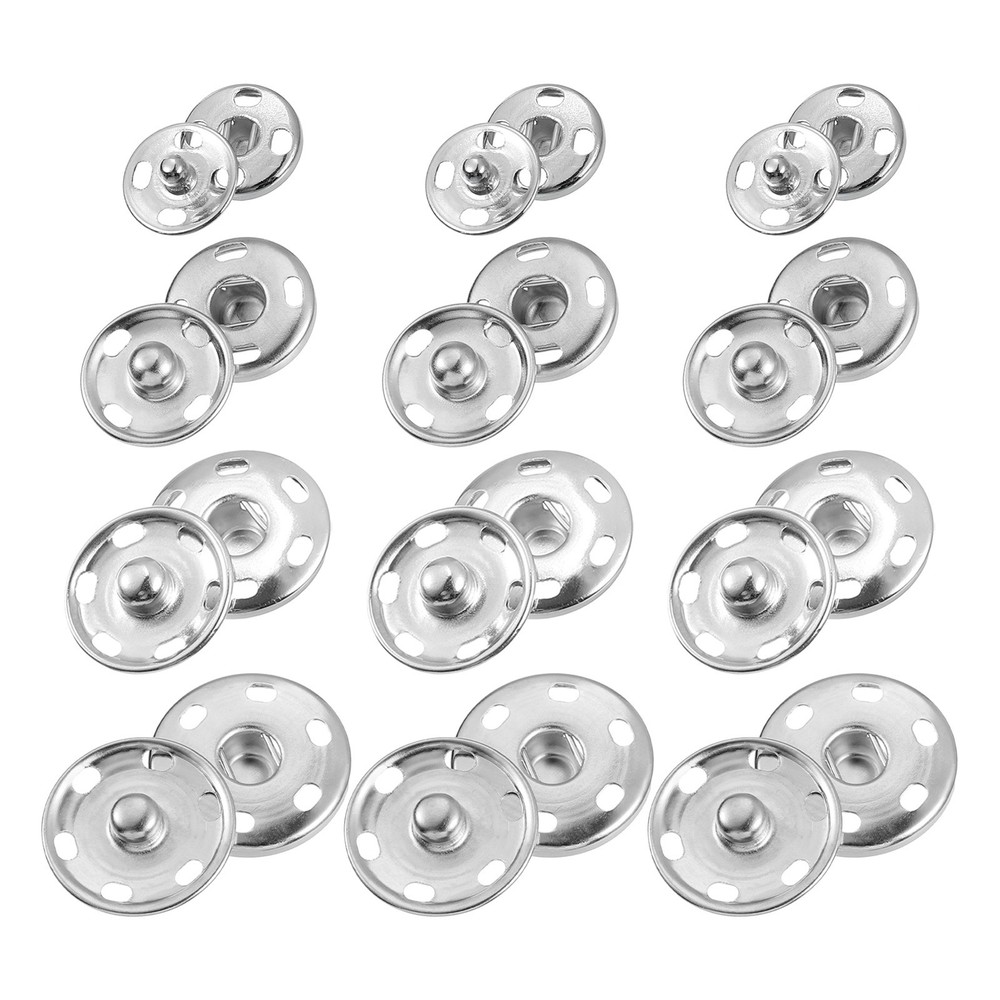 55 Sets Sewing Snap Buttons, Press Buttons Snap Fasteners 4 Sizes, Silver