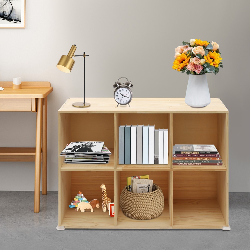 Solid Wood Bookcase with 6 Cubes - Stylish Storage & Elegant Design