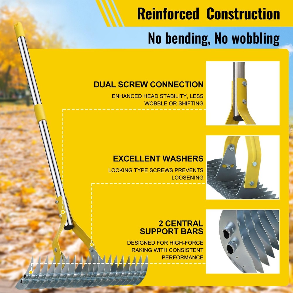 Garden Leaf Rake: Dual Function Thatching Rake for Lawn Dead Grass Silver