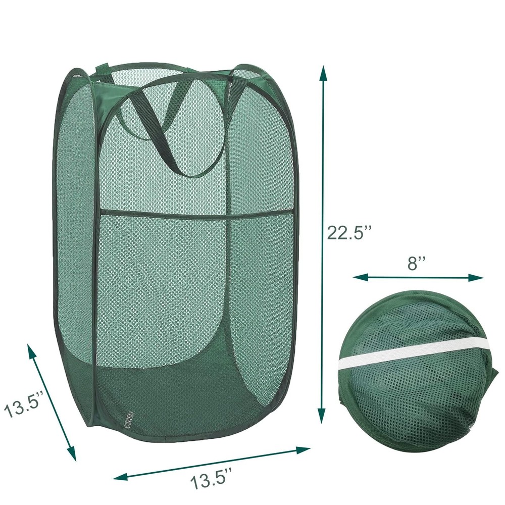Green Pop Up Laundry Basket Collapsible Mesh Vertical Hamper Storage Space