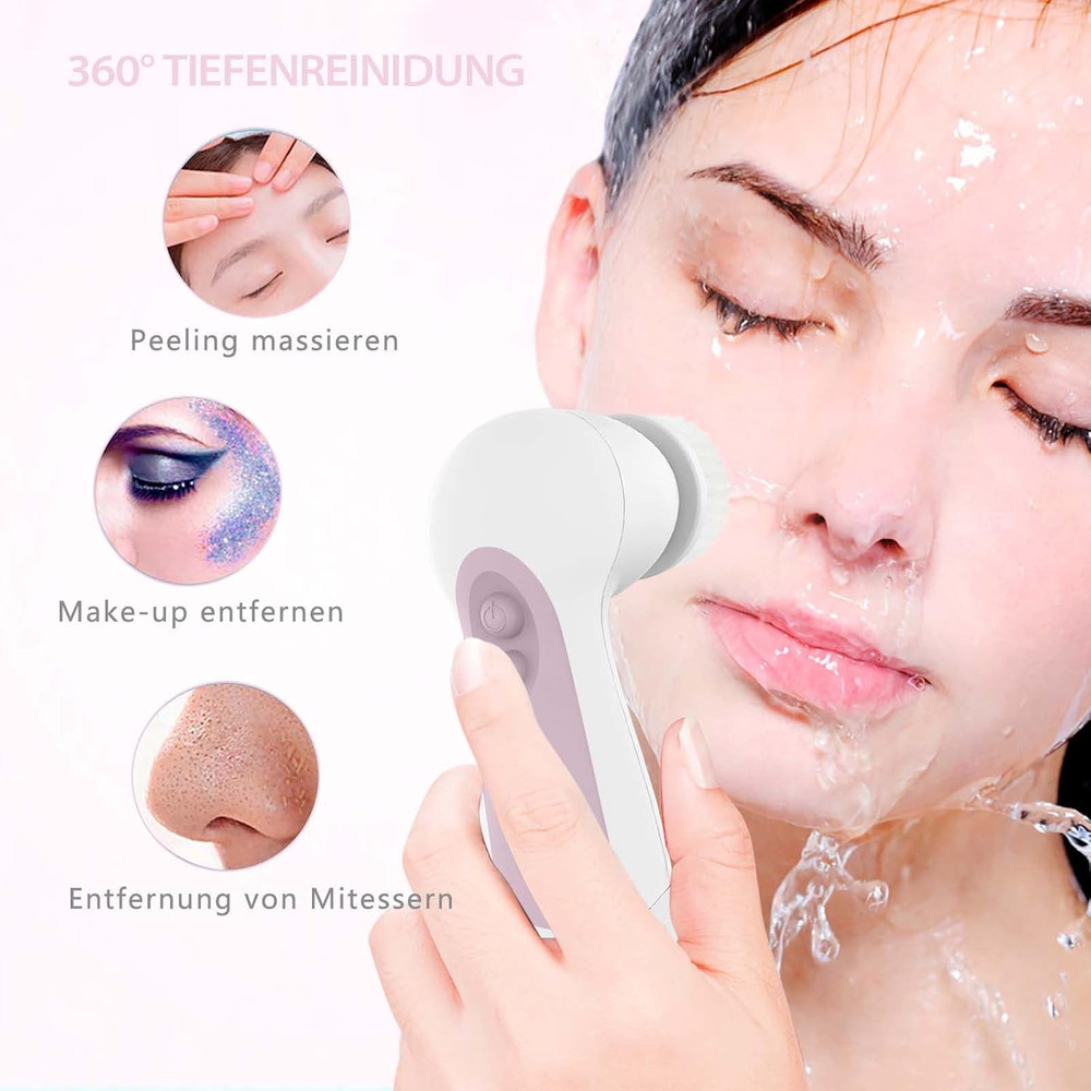 Waterproof Spin Brush Set with 5 Exfoliating Heads for Deep Cleansing