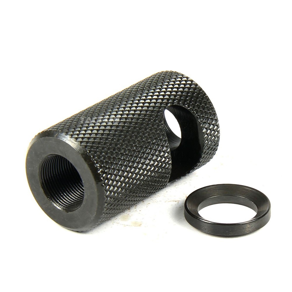 Compact Low Concussion 1/2x36 Competition Muzzle Brake 9mm Knurled /w washer