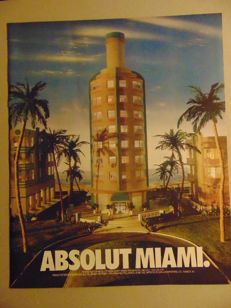 1992 ABSOLUT MIAMI Vodka print ad