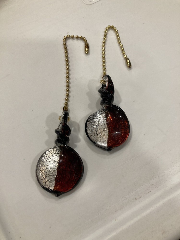 RED TWIRL GLASS SPIRAL TWIST DESIGN CEILING FAN SWITCH PULL PULLS LARGE PAIR