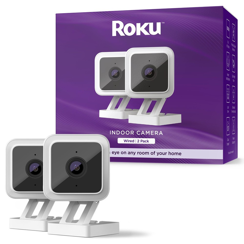 Roku Indoor Camera Home Security, 2-Pack Wired Camera 1080p
