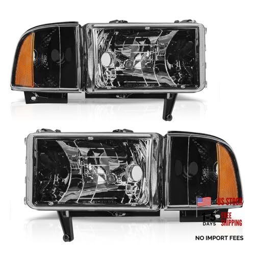 Headlight Assembly Compatible with 1994 OE - Black/Amber/Clear Fit 94-02 Ram