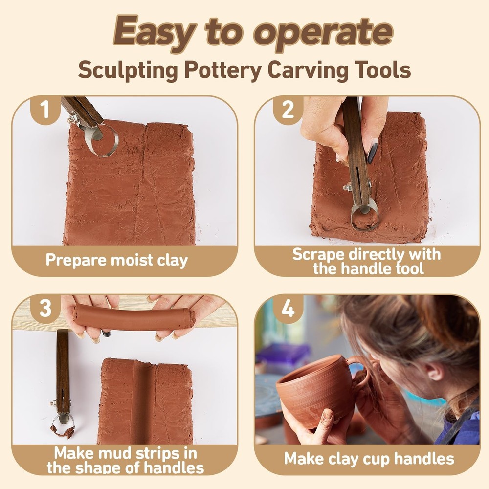 Therwen 2 Pcs Sculpture Scraper Pottery Carving Tool Pottery Cup Handle Shape...