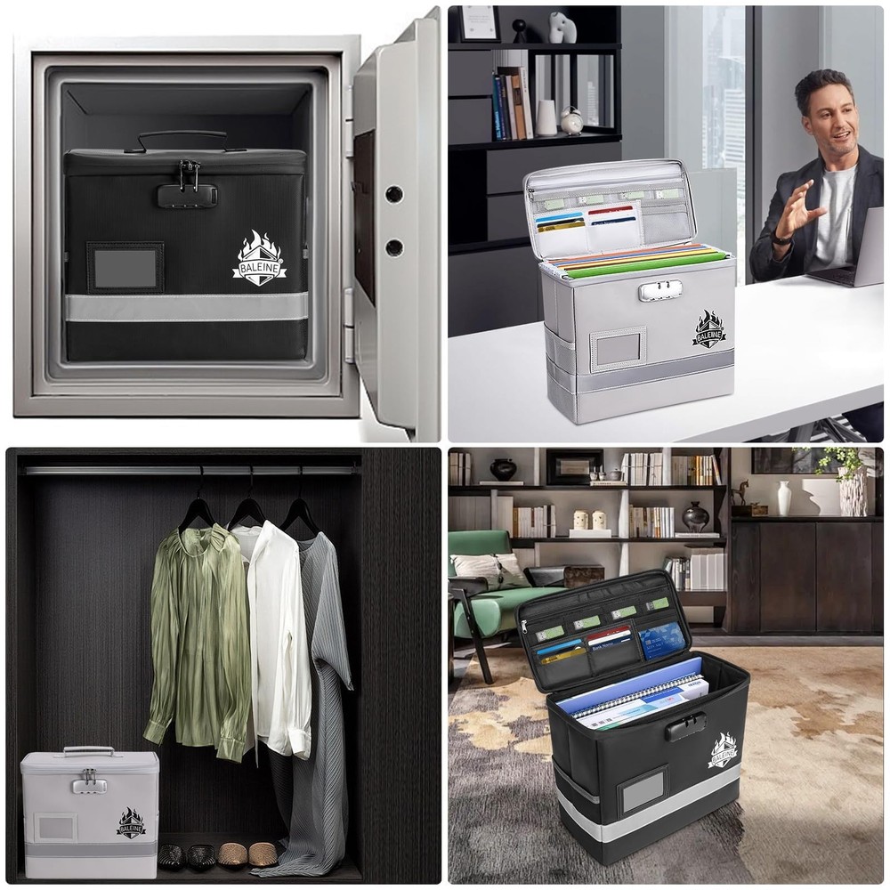 Fireproof Document Box with Lock, Portable Fireproof Document Bag Waterproof ...