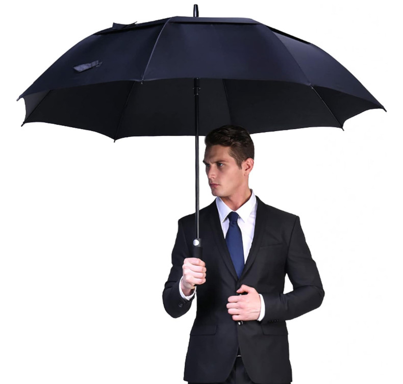 Oversize Windproof Automatic-Open Golf Umbrella, Double Canopy Design