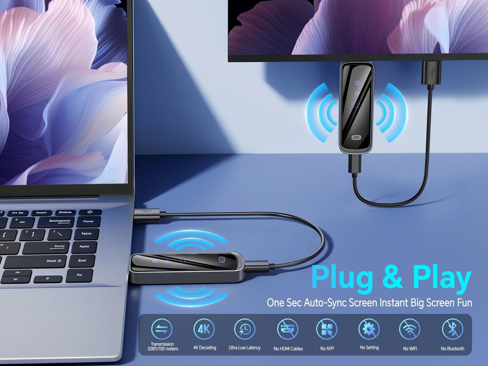 Wireless HDMI Transmitter and Receiver 328FT/100M,4K Decode Plug & Play Portable