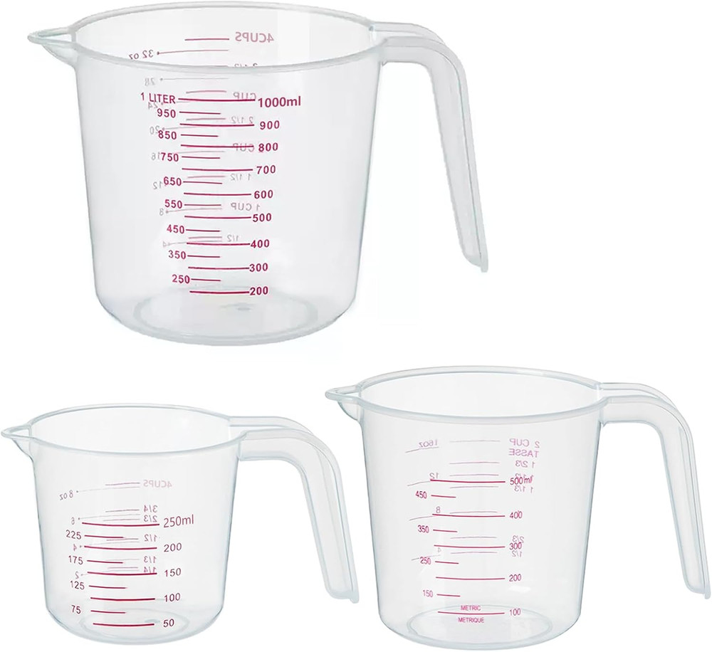 3 Pack Measuring Cup Set, Includes 250Ml (1-Cup), 500Ml (2-Cup) and 1000Ml (4-Cu