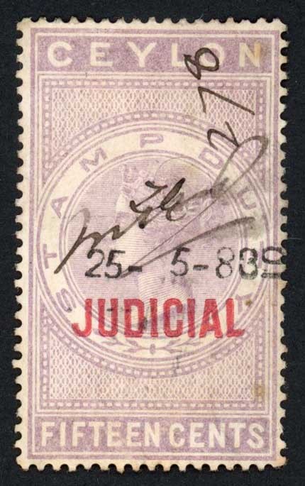 Ceylon Judicial BF3 15c opt 15.5mm Wmk CA