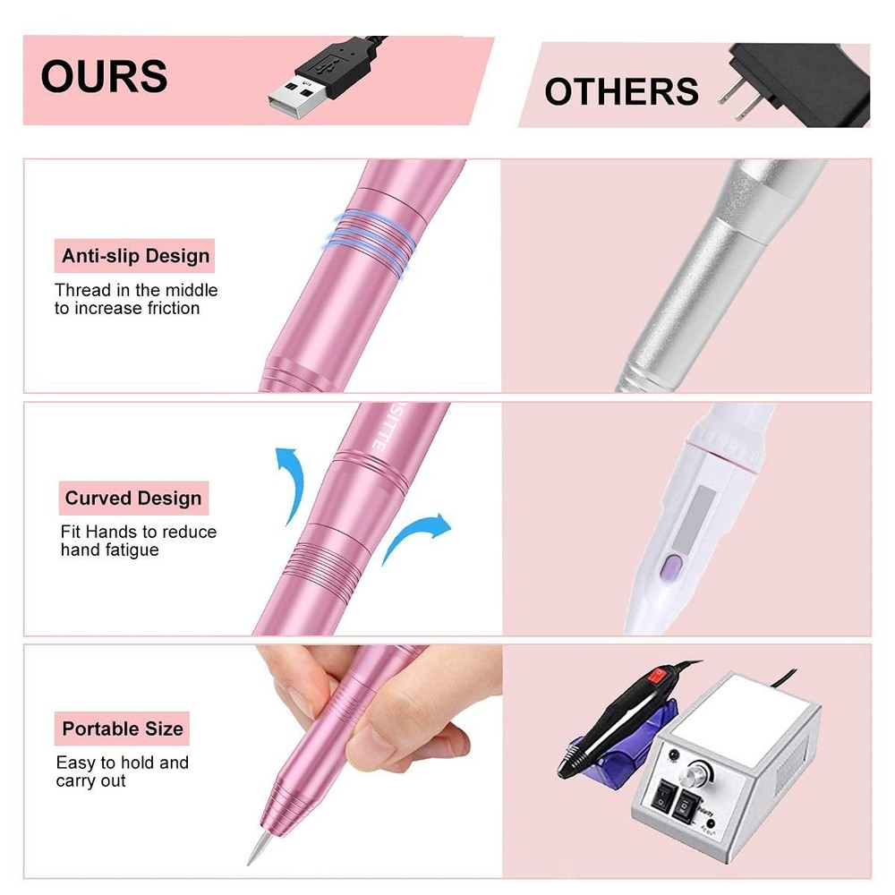 Adjustable Speed Electric Nail File Machine – Lightweight Pink Nail Drill Kit