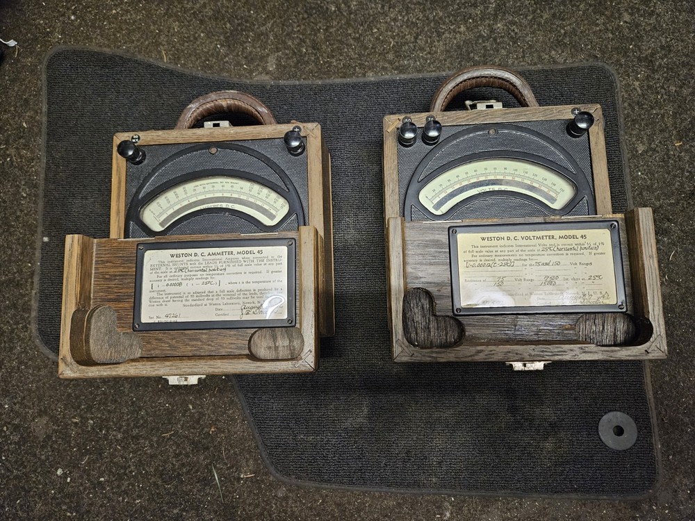 2 X ANTIQUE ELECTRICAL INSTRUMENT VOLTMETER  AMMETER WESTON ELECTRONICS