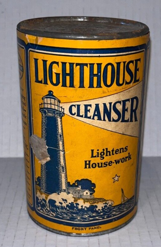 Vintage, LIGHTHOUSE, CLEANSER, 14oz Tin Can (Paper Label, Unopen)