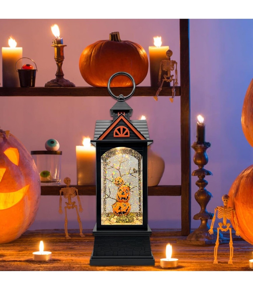 🔥Halloween Snow Globe Lantern,with 6 Hour Timer, USB Powered & Battery Operated