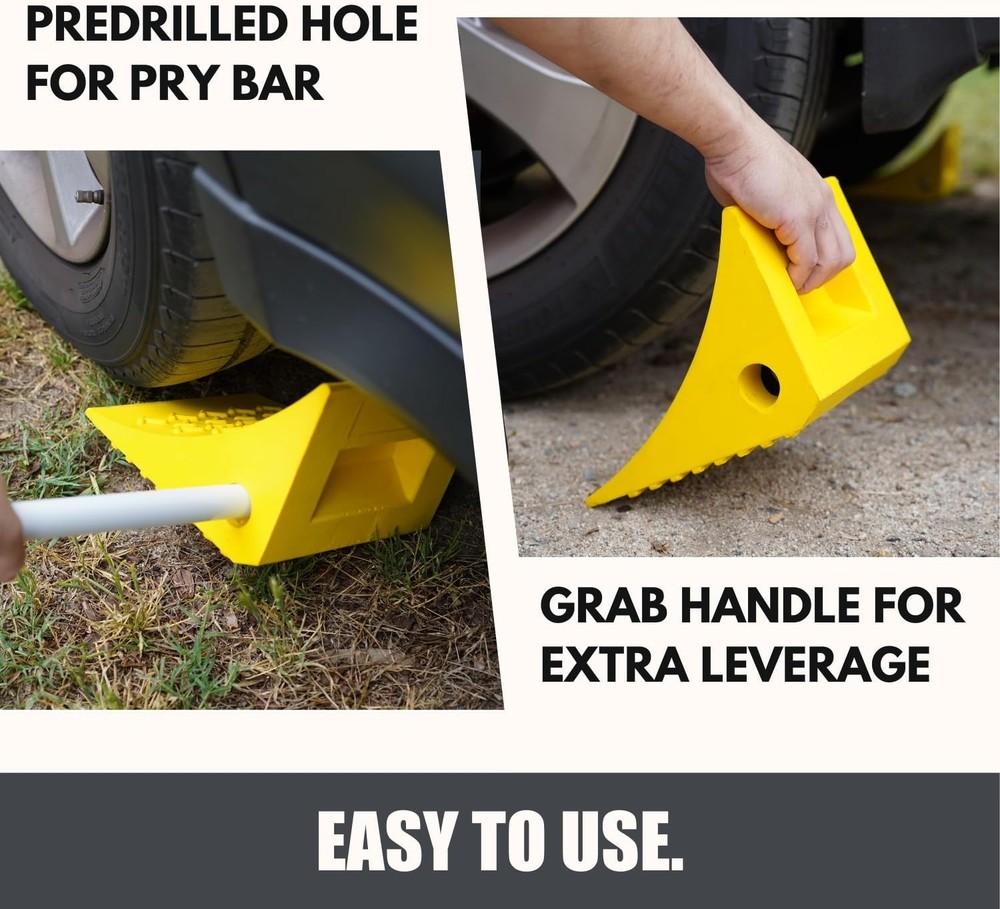 SECURITYMAN Heavy Duty Wheel Chocks (2 Pack) - Durable, 2 Pack, Yellow