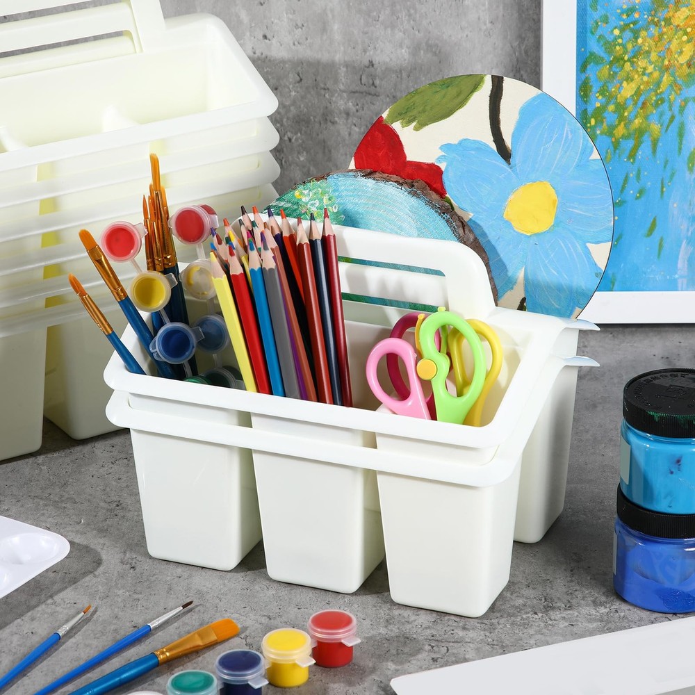 12 Pcs Classroom Storage Caddies Stackable Utility Caddies with 4 Compartment...