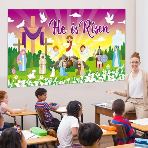 Easter He is Risen Bulletin Board Decorations with Background Easter