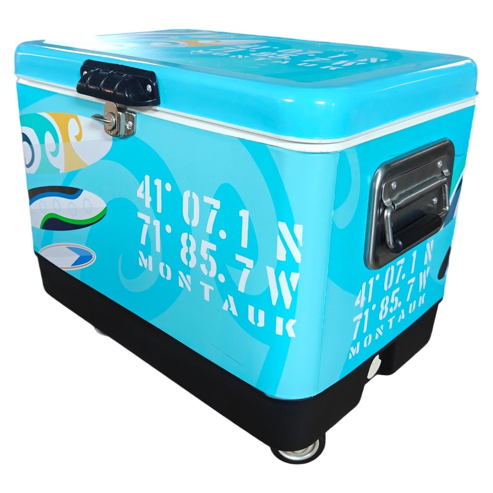 Blue 54Qt Portable Cooler with Telescoping Handle & All-Terrain Roller Wheels