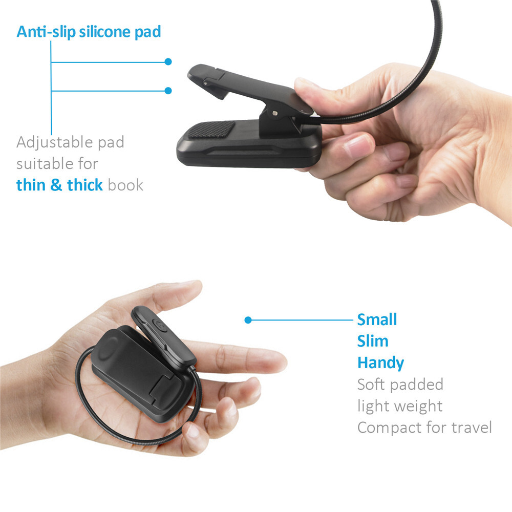 Flexible Rechargeable LED Book Light With 3 Light Modes Easy Clip Reading Lamp