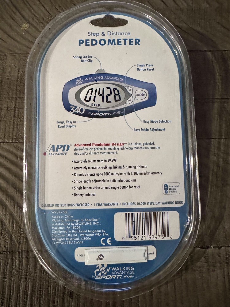 Sportline Step & Distance Pedometer New Walking Program 10,000 Steps