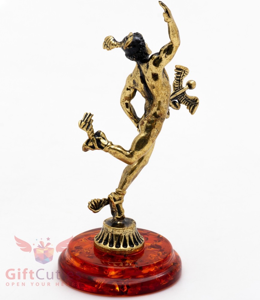 Solid Brass Amber God of Commerce Hermes or Mercury Figurine IronWork