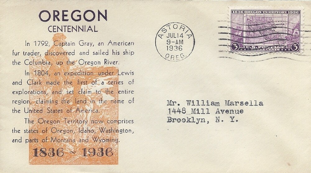783 3c OREGON TERRITORY -Unknown #29