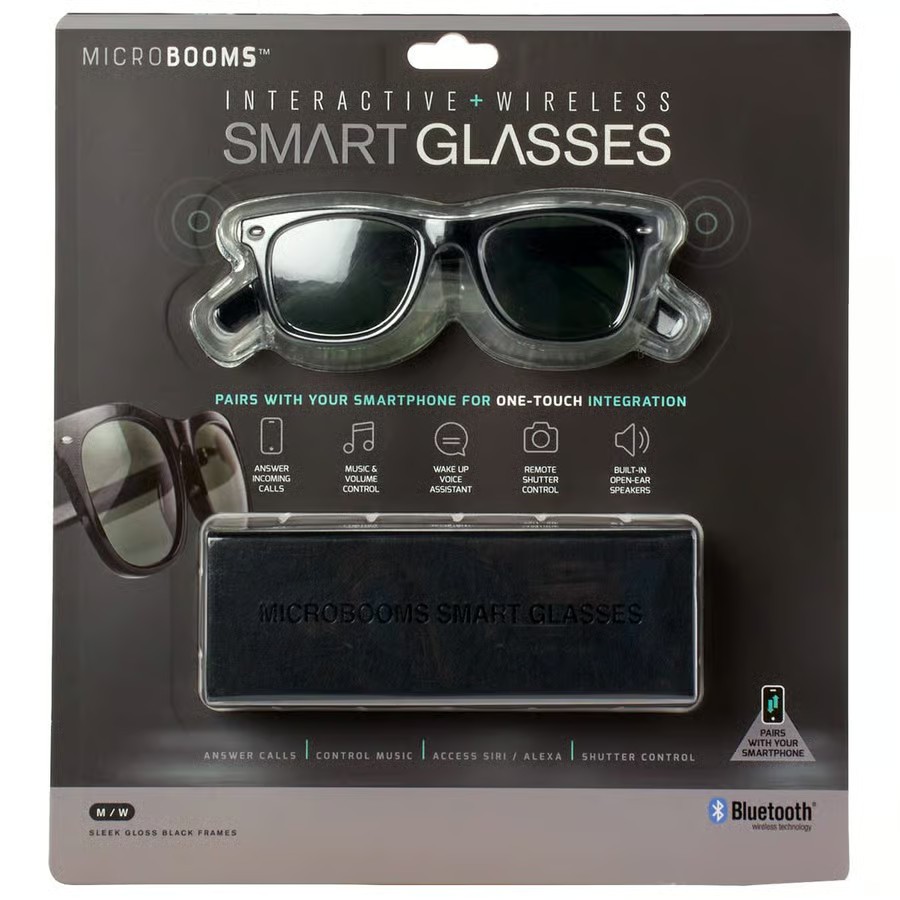NEW - MicroBooms Interactive Wireless Smart Glasses Black Sunglasses