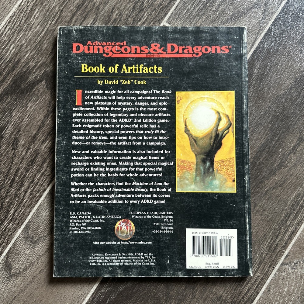 Advanced Dungeons & Dragons DnD book of artifacts softcover