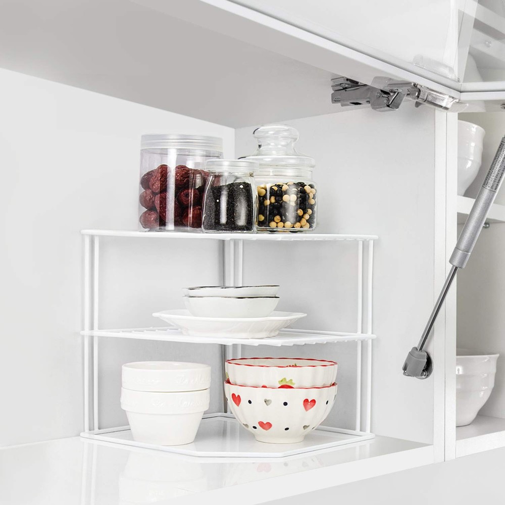 Kitchen Cupboard Organiser, 3 Tier Corner Plate Rack for Kitchen Cupboard Sto...